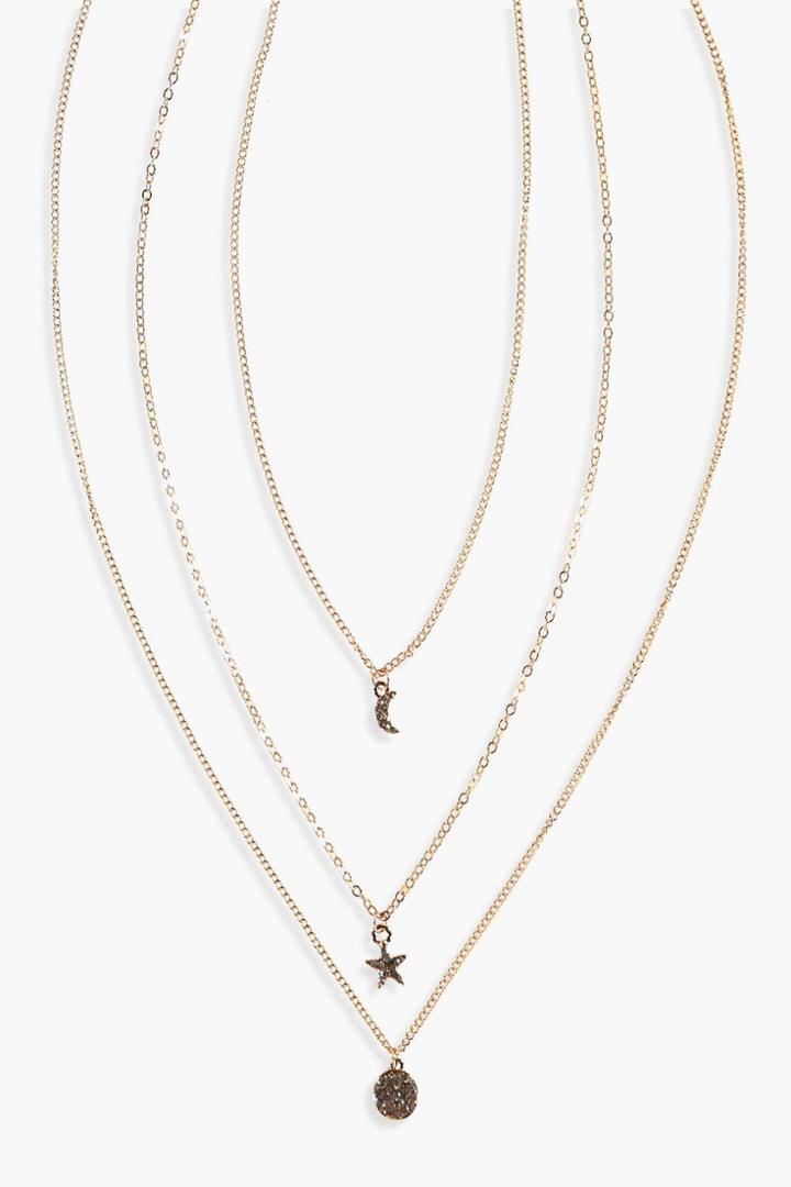 Boohoo Mia Star & Moon Double Layered Necklace Gold