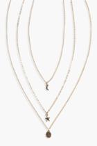 Boohoo Mia Star & Moon Double Layered Necklace Gold