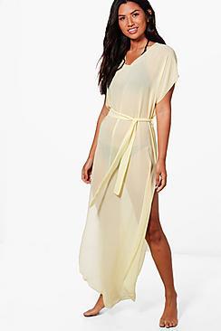 Boohoo Isabella Tie Waist Sheer Beach Maxi Kimono
