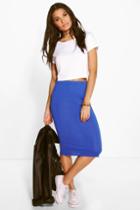Boohoo Gemma Basic Jersey Midi Skirt Cobalt