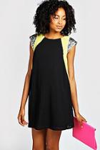 Boohoo Tanya Sequin Shoulder Neon Flash Swing Dress