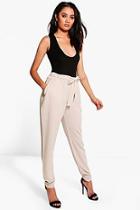 Boohoo Petite Tie Waist Tapered Trousers