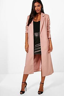 Boohoo Longline Button Wool Look Coat