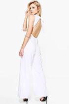 Boohoo Petite Sadie Open Back Woven Wide Leg Jumpsuit