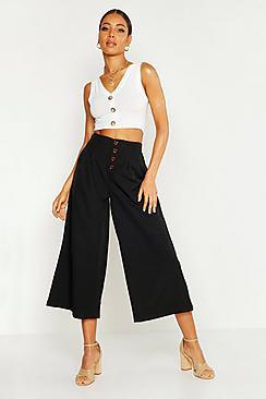 Boohoo Tailored Button Front Wide Leg Culottes