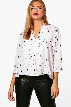 Boohoo Serena Metallic Star Print Oversized Blouse