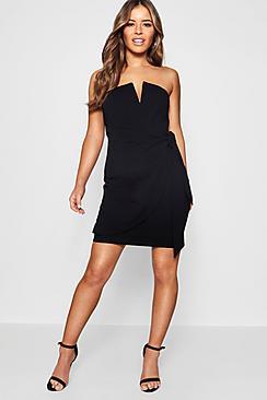 Boohoo Petite Sandy V-bar Detail Wrap Tie Mini Dress