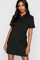 Boohoo Utility Suedette Belted Shirt Dress