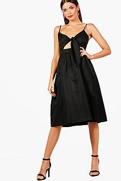 Boohoo Danielle Knot Front Midi Skater Dress
