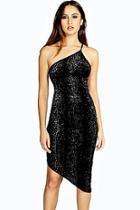Boohoo Tia Sparkle Velvet One Shoulder Dress