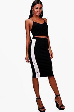 Boohoo Alyssa Popper Side Midi Skirt