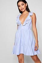 Boohoo Jade Stripe Ruffle Crochet Trim Shift Dress