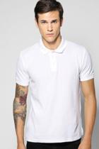 Boohoo Basic Slim Fit Cotton Pique Polo White