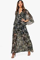 Boohoo Tina Ruffle Front Angel Sleeve Maxi Dress