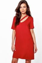 Boohoo Loren Assymetric Neck Shift Dress Ruby