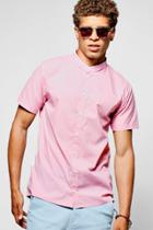 Boohoo Short Sleeve Grandad Collar Shirt Slim Fit Pink