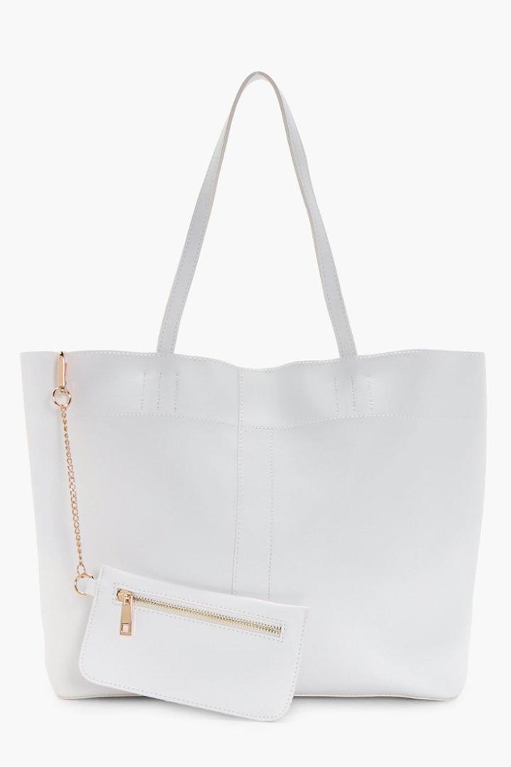 Boohoo Laila Shopper With Purse White