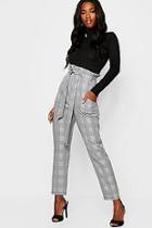 Boohoo Woven Mono Check Paperbag Slim Fit Trousers