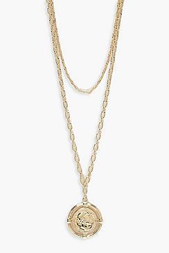 Boohoo Coin Medallion Layered Necklace