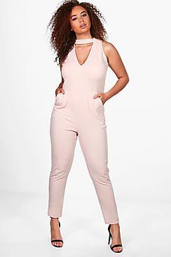 Boohoo Plus Amy Choker Detail Plunge Jumpsuit