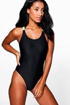 Boohoo Oia Fit Jacquard Stripe Strap Swimsuit