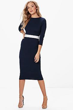 Boohoo Louise Formal Waist Pleat Detail Midi Dress