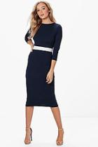 Boohoo Louise Formal Waist Pleat Detail Midi Dress