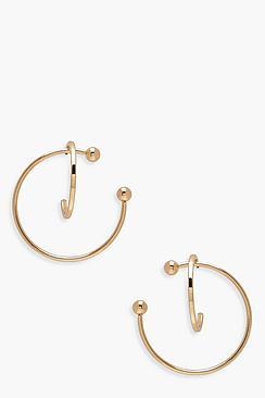 Boohoo Katy Double Hoop With Ball Detail Earrings