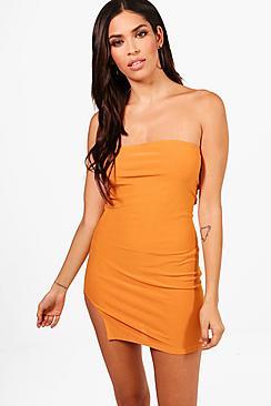 Boohoo Lydia Bandeau Thigh Split Bodycon Dress