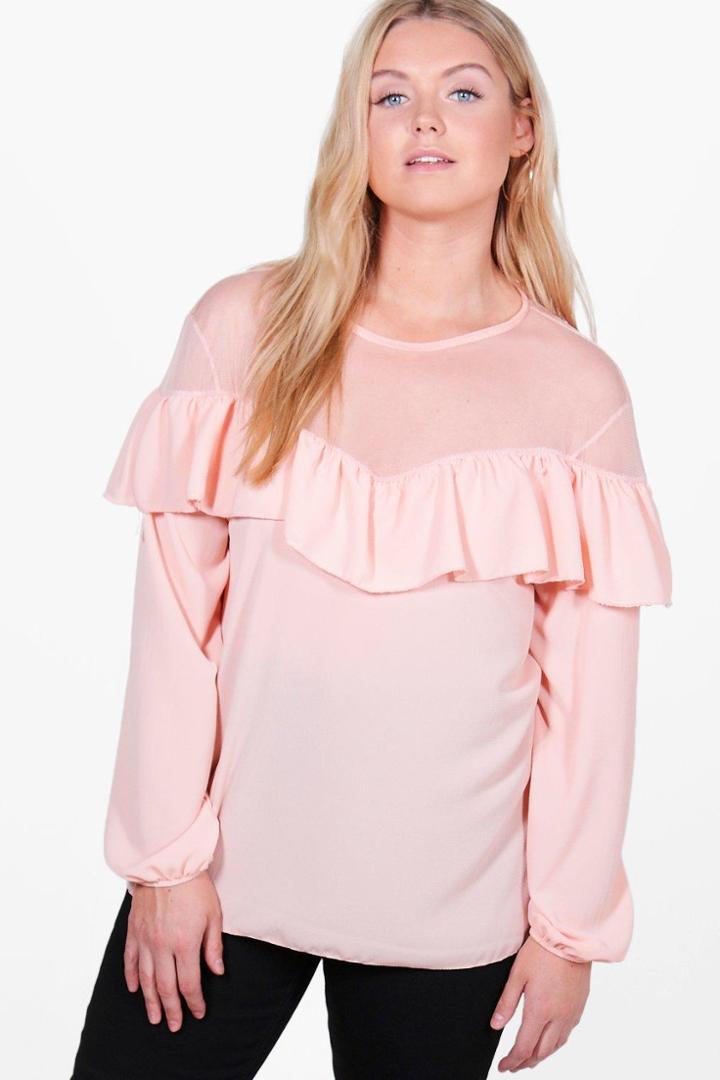 Boohoo Plus Connie Ruffle Detail Top Nude