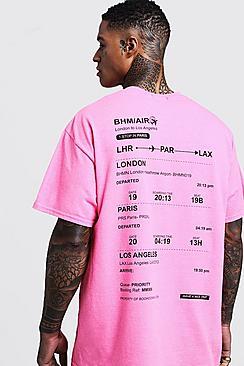 Boohoo Oversized Neon Plane Ticket Back Print Man T-shirt