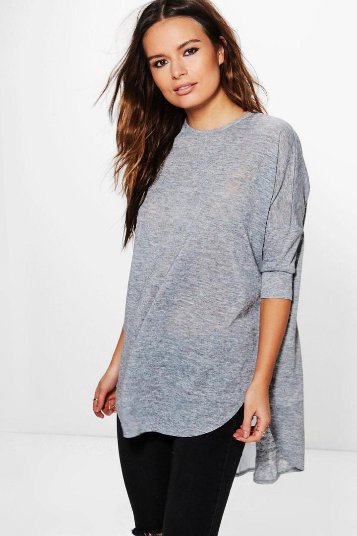Boohoo Maria Chiffon Insert Oversized Knit Top Grey