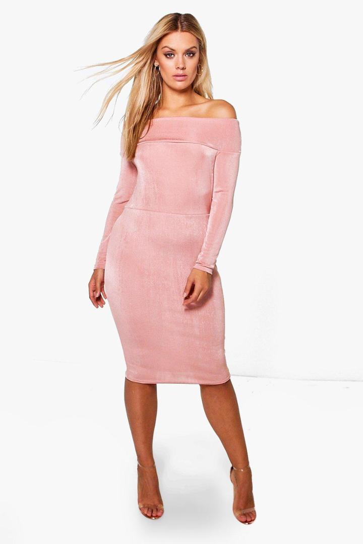 Boohoo Plus Jodie Slinky Off The Shoulder Midi Dress Rose