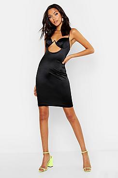 Boohoo Tall Satin Cut Out Detail Cupped Bodycon Dress