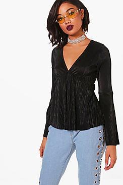 Boohoo Grace Pleated Tie Back Top
