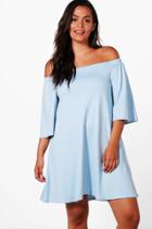 Boohoo Plus Darby Off The Shoulder Swing Dress Bluebell