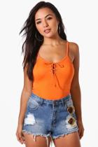 Boohoo Petite Amber Lace Up Cami Top Orange