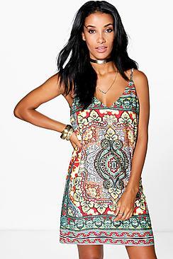 Boohoo Geraldine Woven Strappy Print Dress