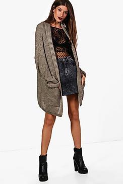 Boohoo Harriet Mixed Stitch Turn Up Cuff Slouchy Cardigan