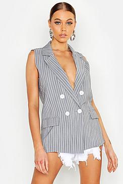 Boohoo Linen Look Pinstripe Sleeveless Blazer