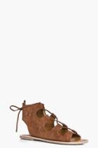 Boohoo Tilly Suede Ghillie Lace Up Sandal Tan
