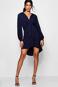 Boohoo Twist Front Woven Shirt Dress