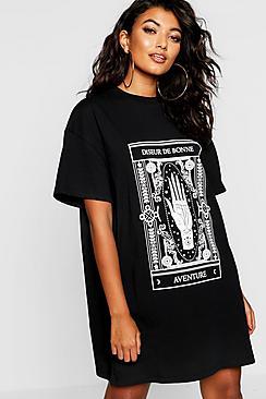 Boohoo Mystic Print Oversized T-shirt Dress