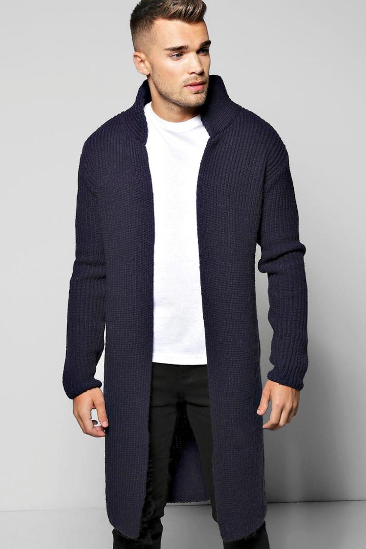 Boohoo Smart Heavy Knitted Cardigan With Pocket Navy