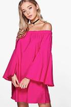 Boohoo Frey Extreme Flare Sleeve Off Shoulder Dress