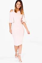 Boohoo Grace Open Shoulder Bell Sleeve Midi Dress