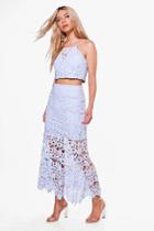 Boohoo Alice Crochet Crop And Midi Skirt Co-ord Blue