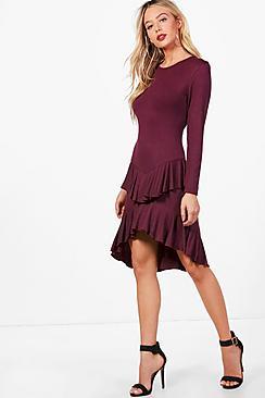 Boohoo Ruffle Dipped Back Fit & Flare Dress
