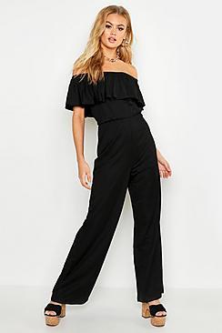 Boohoo Woven Bardot Linen Look Jumpsuit