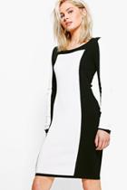 Boohoo Mona Zip Back Colour Block Knitted Dress White